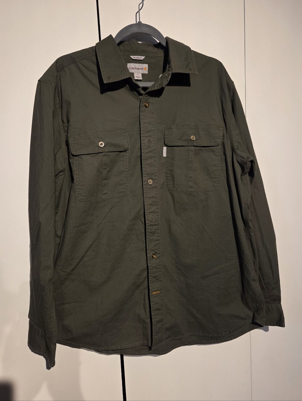 Carhartt Men's Olive Green Long Sleeve Relaxed Fit Shirt